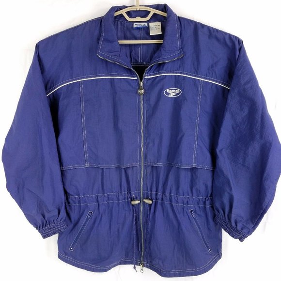 Reebok Other - Vtg Reebok Spell Out Blue White Long Parka Nylon Windbreaker Jacket Mens Large
